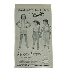 1958 Play-Pet Kids Fashion Vtg Magazine Print Ad Striped Shirts Capri Shorts